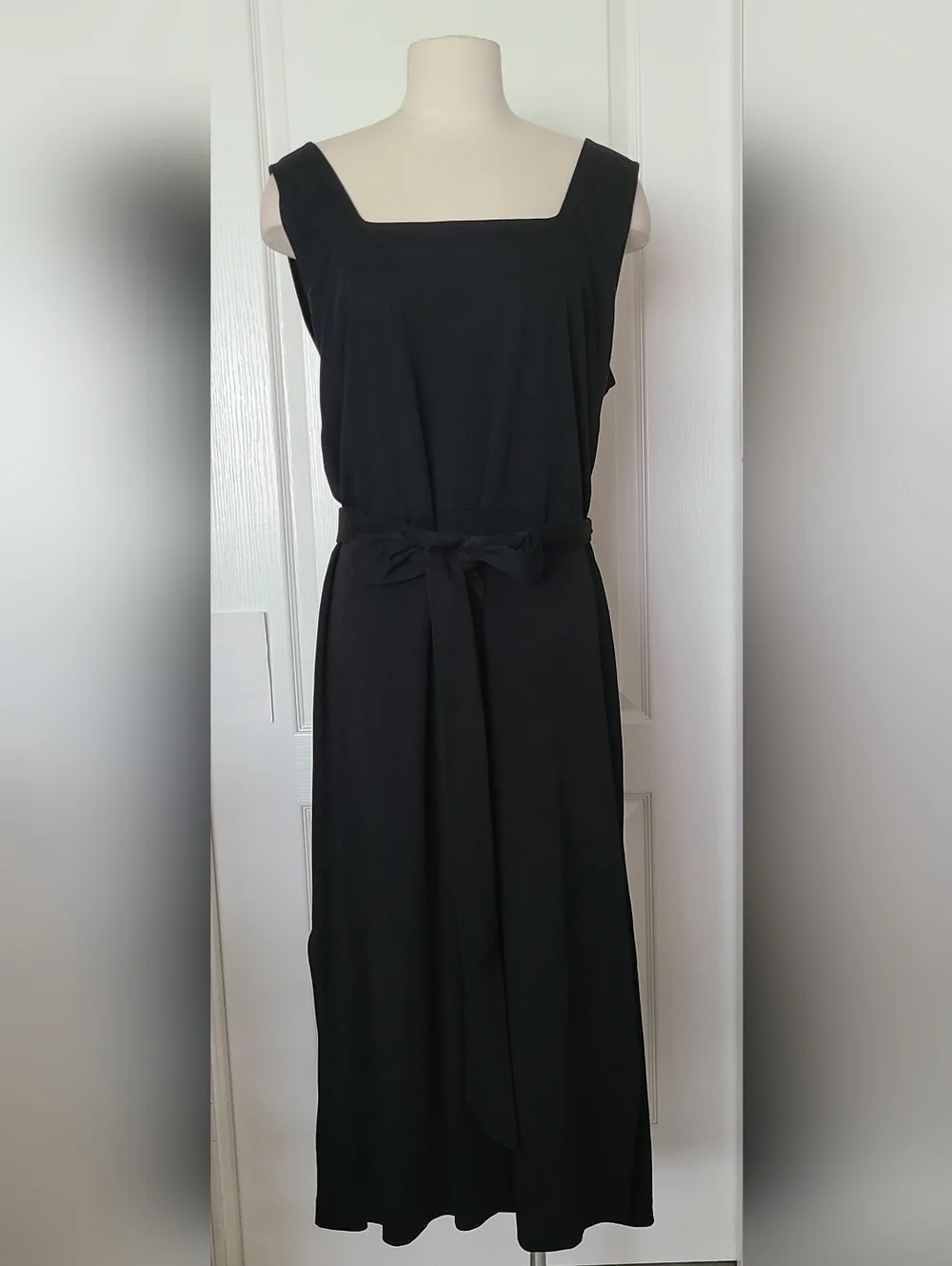 Vince Black Pima Cotton Square Neck Sleeveless Midi Dress Sz XL